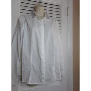 Talbots 100% cotton white shirt‎ w detachable bling collar 12